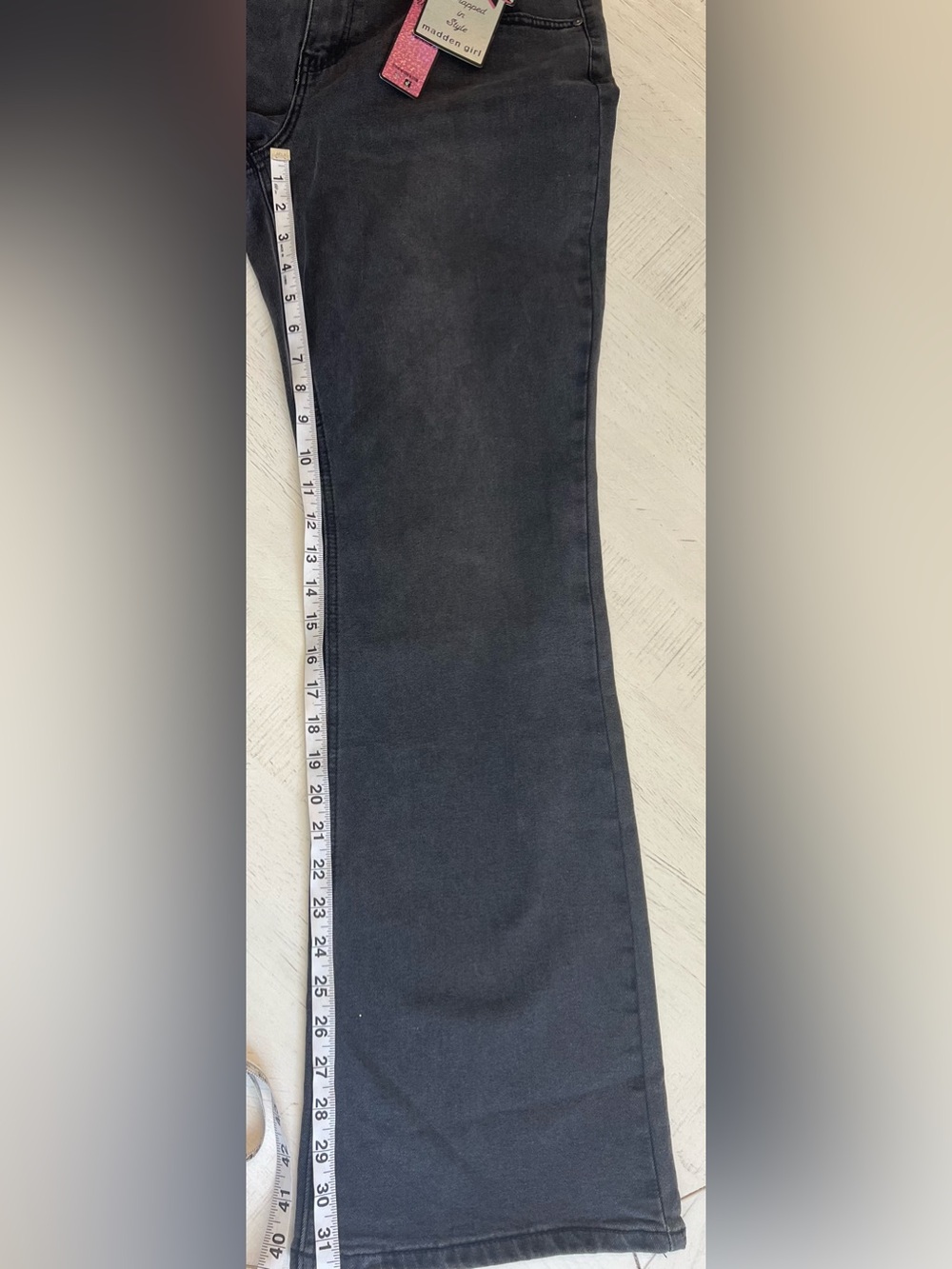 Madden Girl Washed Black Mid-Rise Flare Jeans with Sparkle Belt - Picture 4 of 6